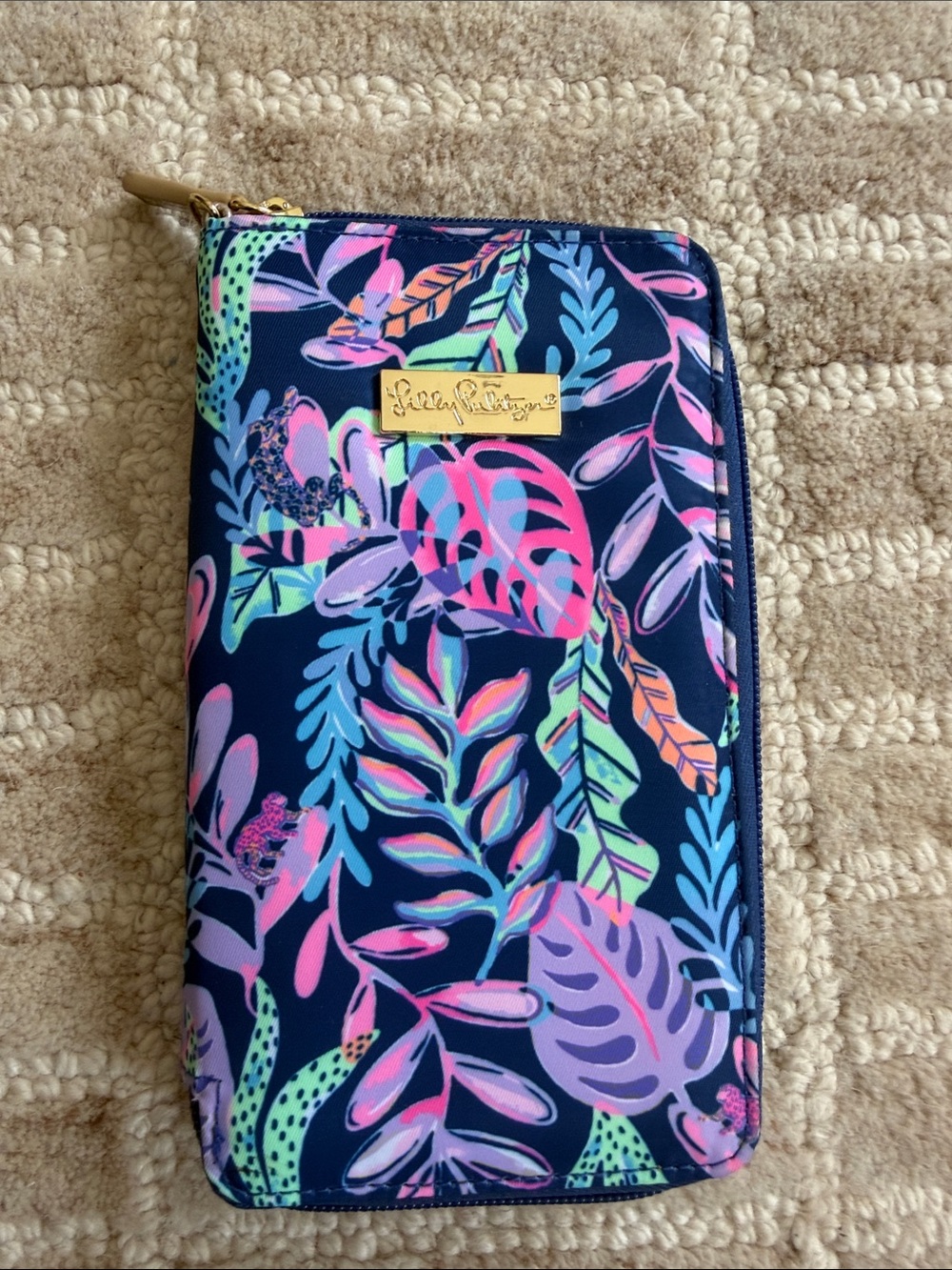 Lilly Pulitzer Navy Tropical Leaf Zip-Around Wallet